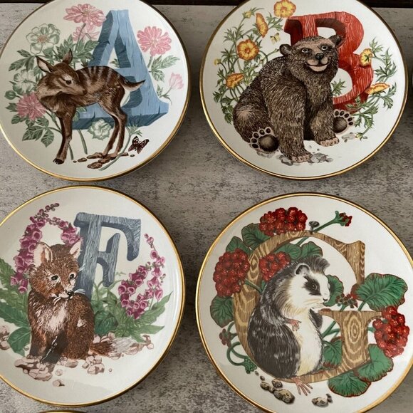 Vintage Franklin Mint Animal Alphabet Mini Plate Collection 1983 Full Set of 26 - Picture 3 of 12